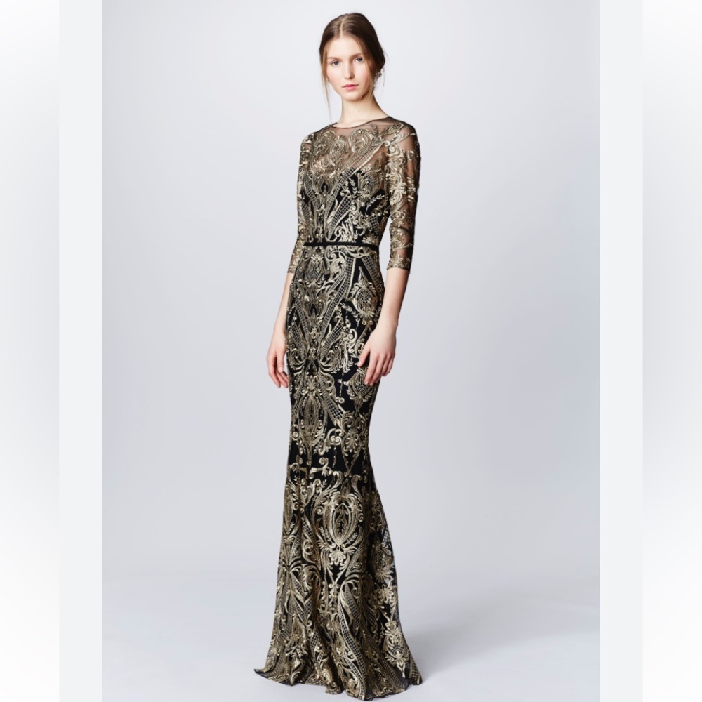 Marchesa Notte Moises Embroidered Gown Dress 17321